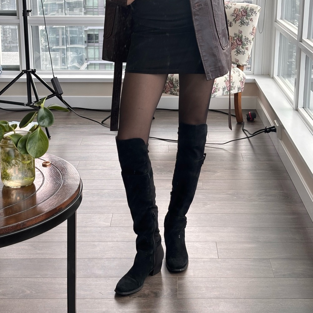 Suede Black Over the Knee Boots